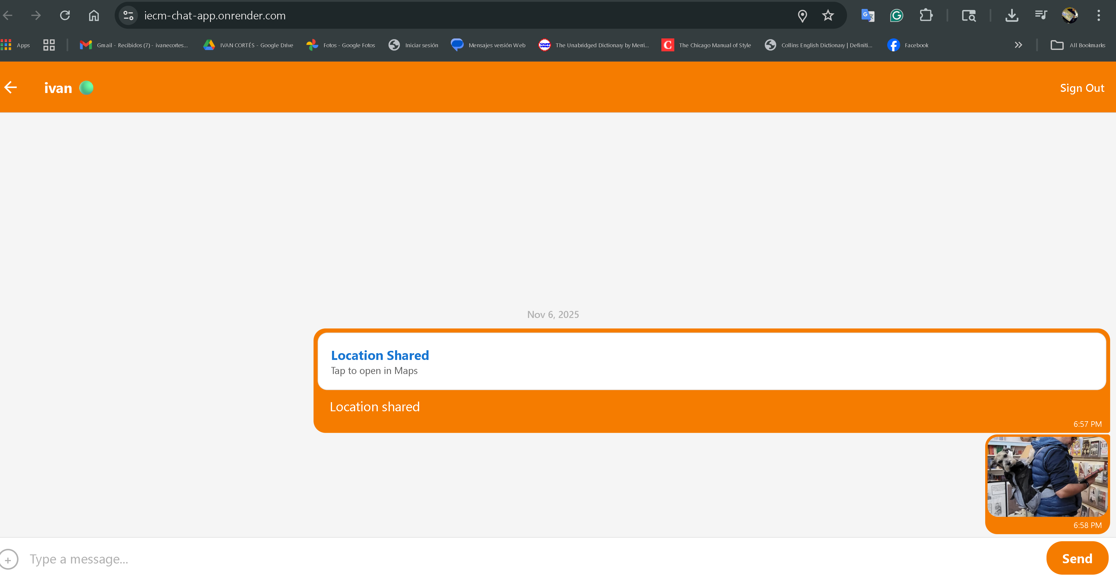 Screenshot of the chat input showing camera, photo, and location buttons