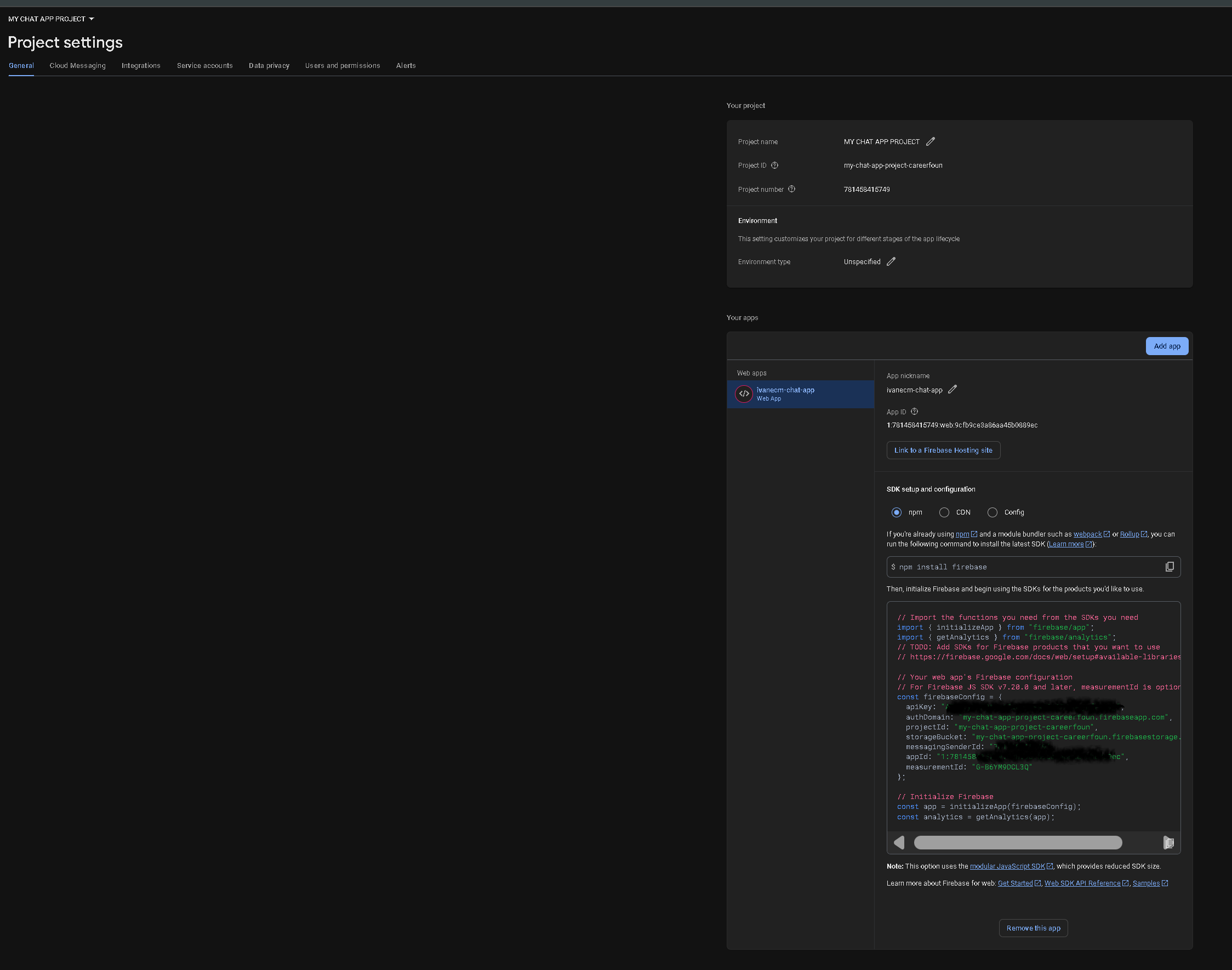 Screenshot of the onSnapshot code from Firebase