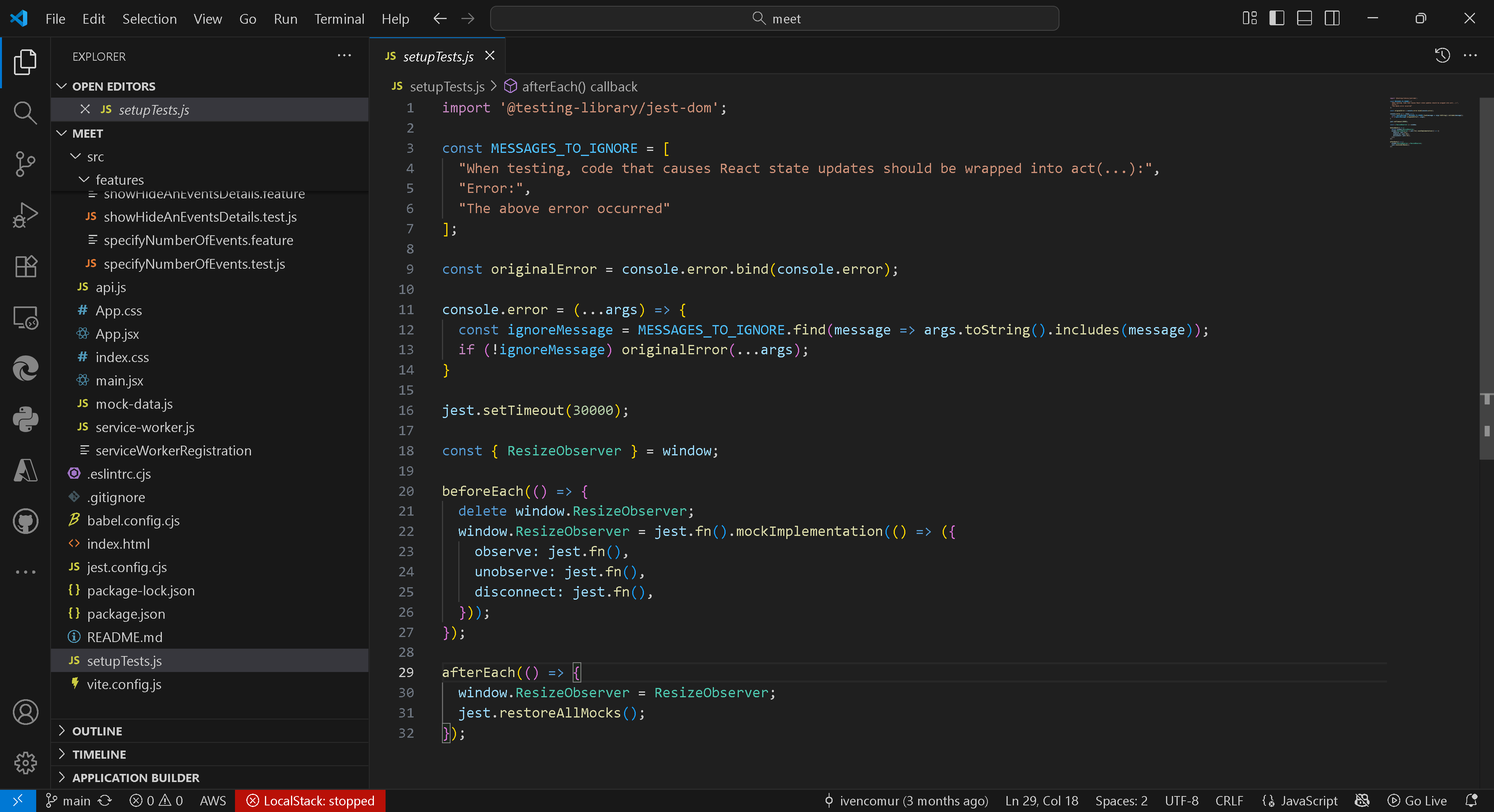 Screenshot of Jest test code for a component