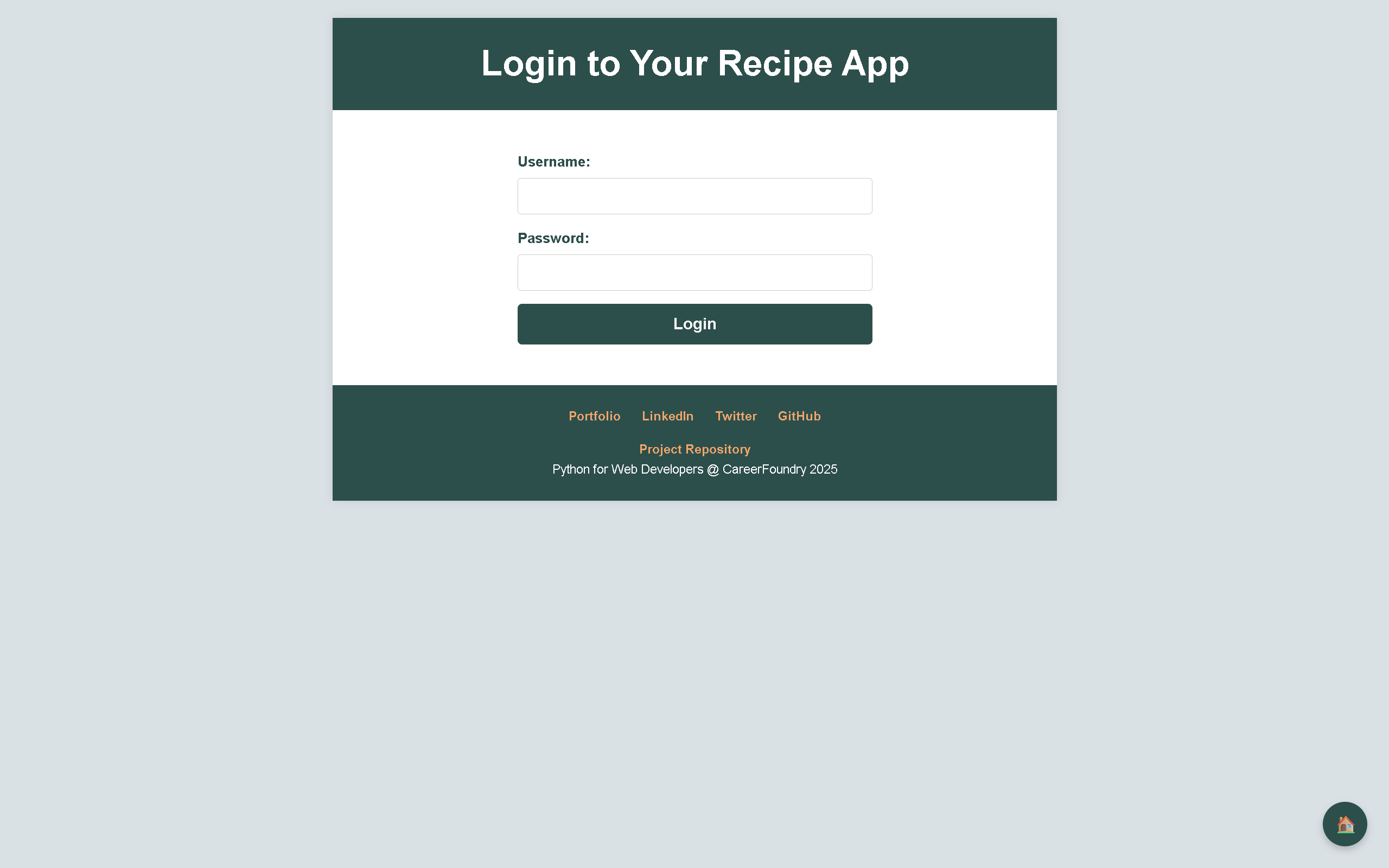 Screenshot welcome page to Recipe App