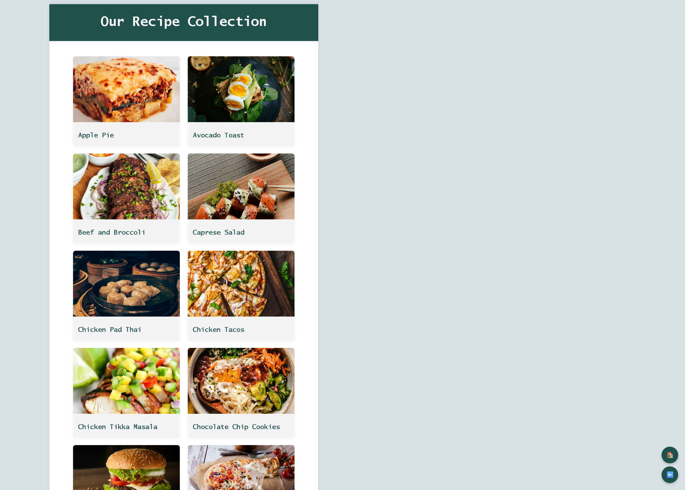 Screenshot of a user's private recipe list